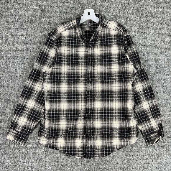Eddie‎ Bauer Shirt Mens L Black Plaid Relaxed Fit Casual Chore Cottagecore Trail - Picture 1 of 9
